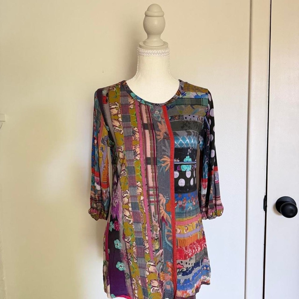 Johnny Was Sonnet Patchwork Boho multi-colored blouse